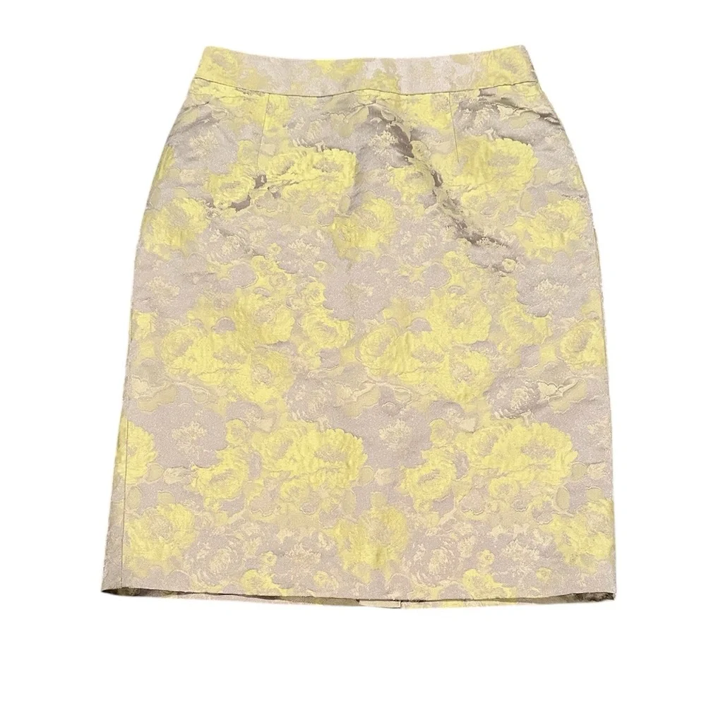 Banana Republic Yellow Gray Jacquard Floral Pencil Skirt 4